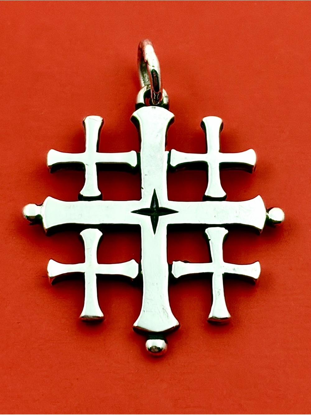 James Avery Silver Multi-Cross Pendant with Red Backing